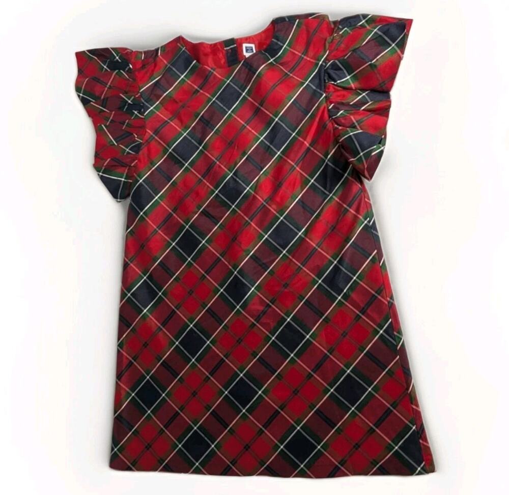 Janie Jack Girls Size 7 Red Green Dress Tartan Print Ruffle 100% Silk Holiday